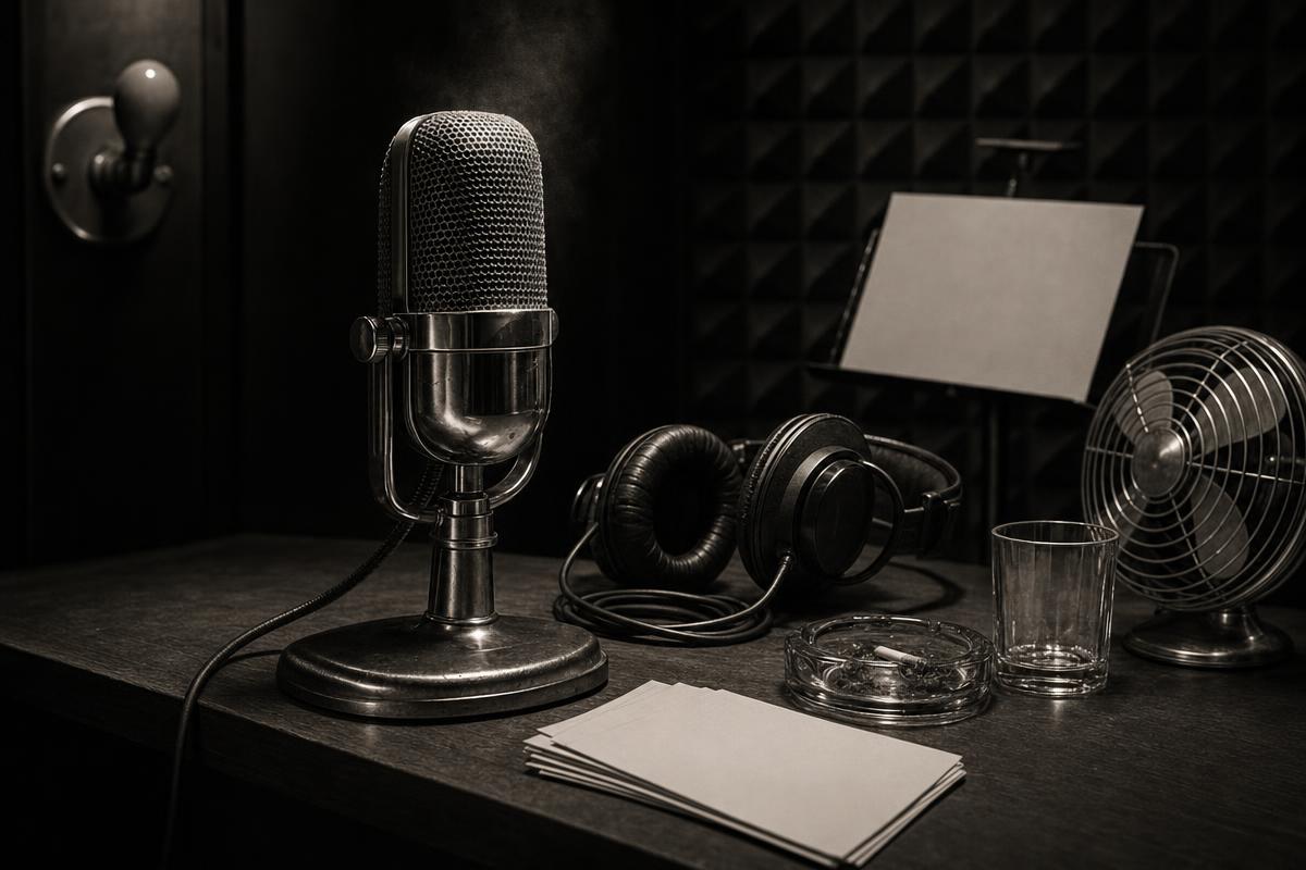 A vintage RCA ribbon microphone in a broadcast booth, a tribute to iconic infomercial catchphrases